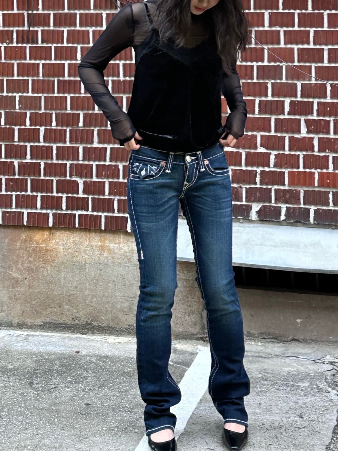 퍼 베스트 시스루 목폴라 트루릴리젼 로우웨스트 팬츠 코디세트  상품이미지7