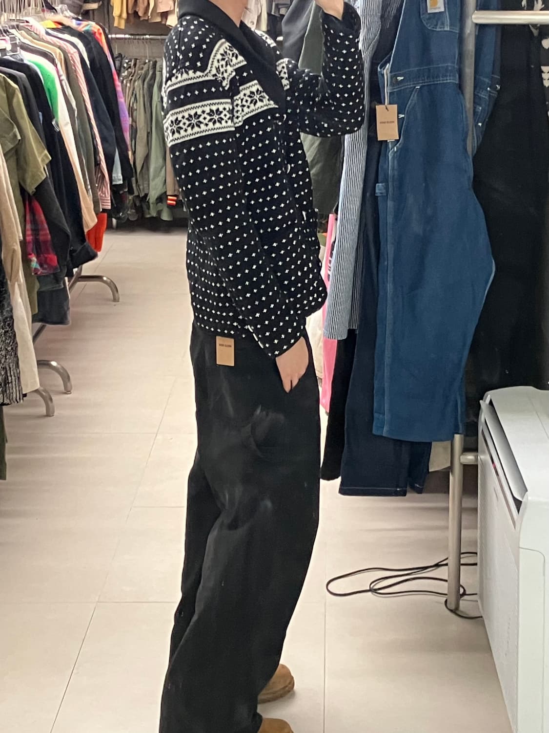 준야 와타나베 맨 꼼데가르송 페어 아일 패턴 숄카라 가디건 XL 상품이미지8