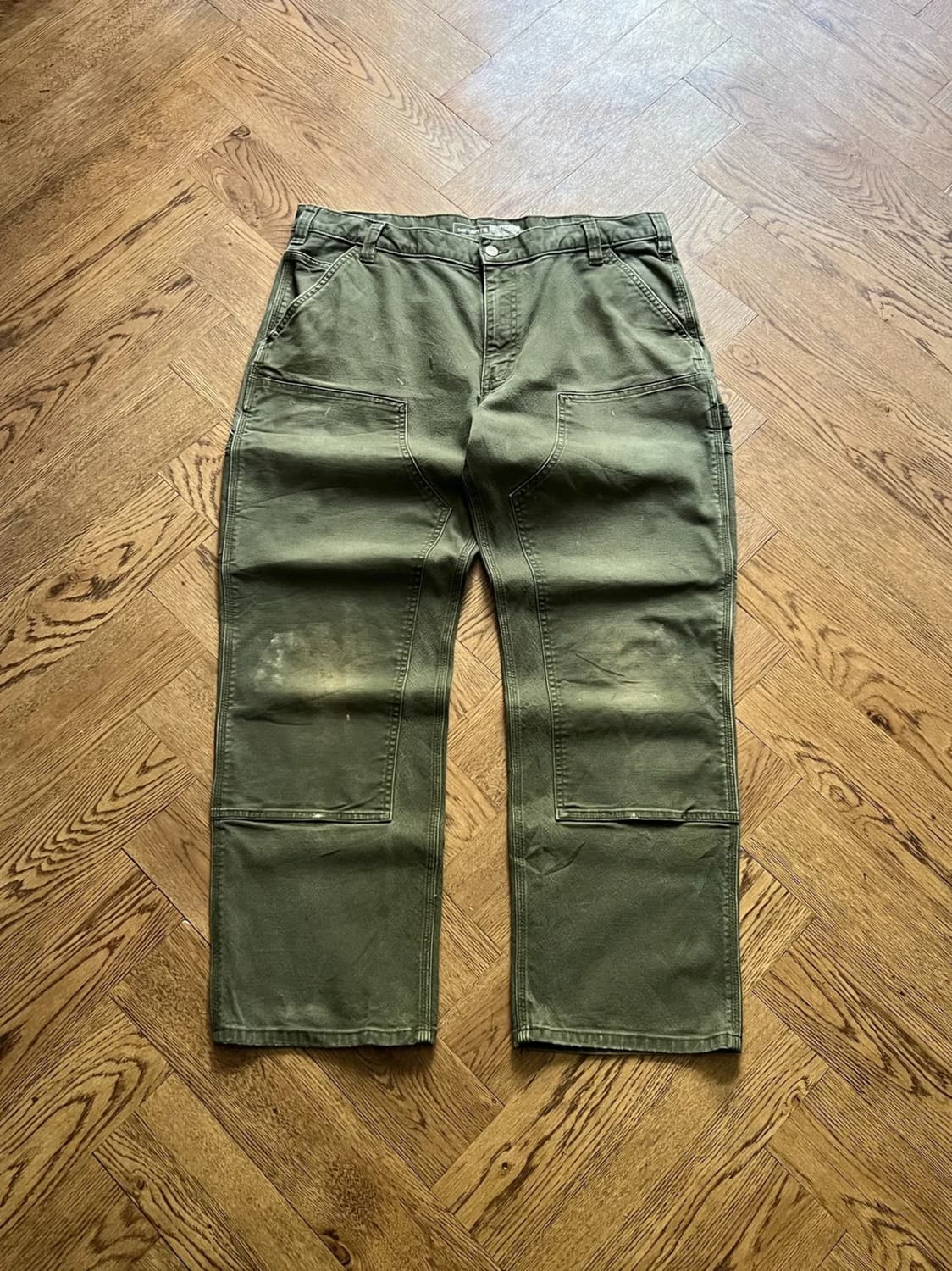 [38]칼하트 USA 더티워싱 모스그린 더블니 워크 팬츠 상품이미지1