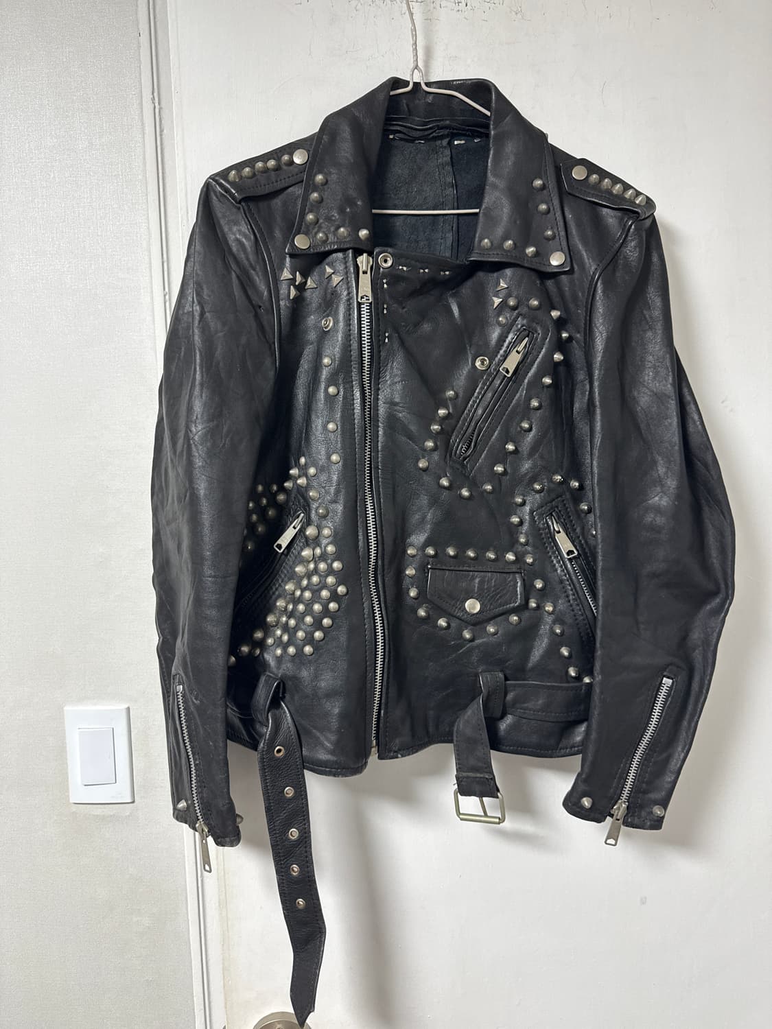빈티지 스터드 장식 카우레더자켓 상품이미지4