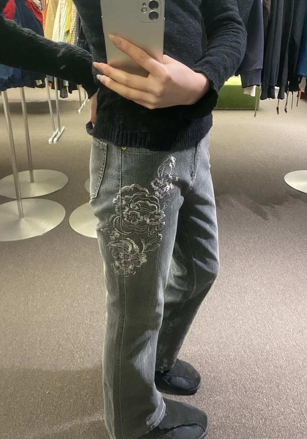 OS)일본 빈티지 여성 오리엔탈 자수 부츠컷 팬츠 상품이미지1