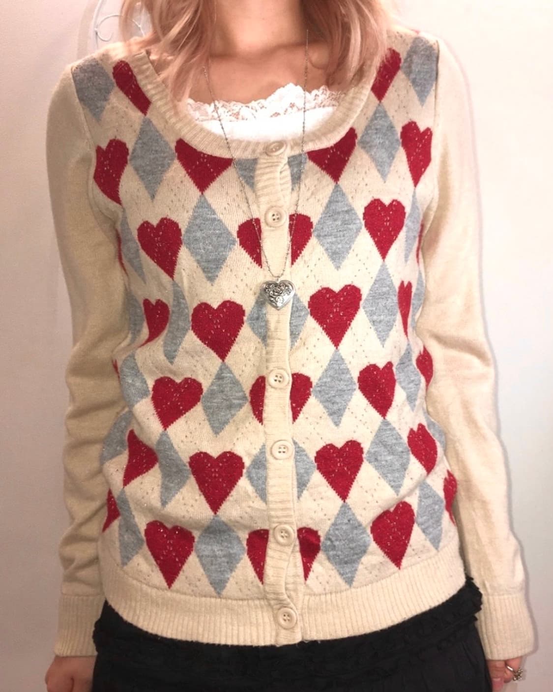 빈티지 하트 아가일 가디건 상품이미지2