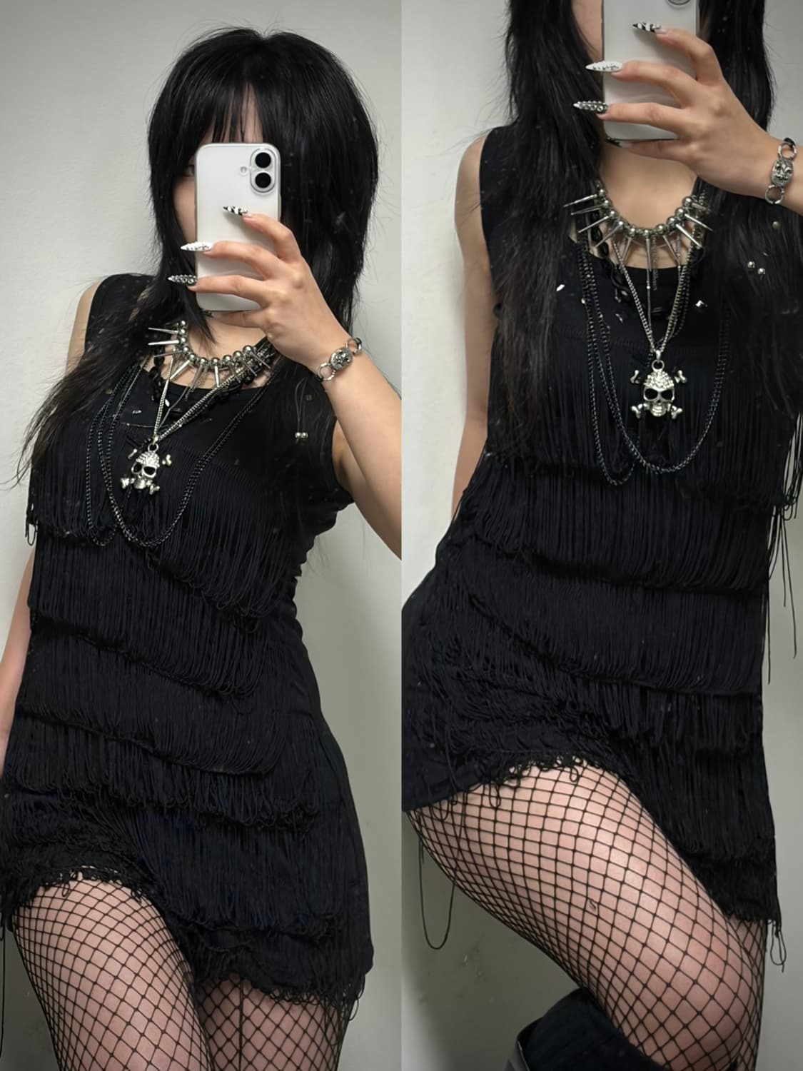 착샷추가) 테슬 딱붙 나시원피스 그런지 고스 인더스트리얼 오피움 락 블랙 상품이미지2