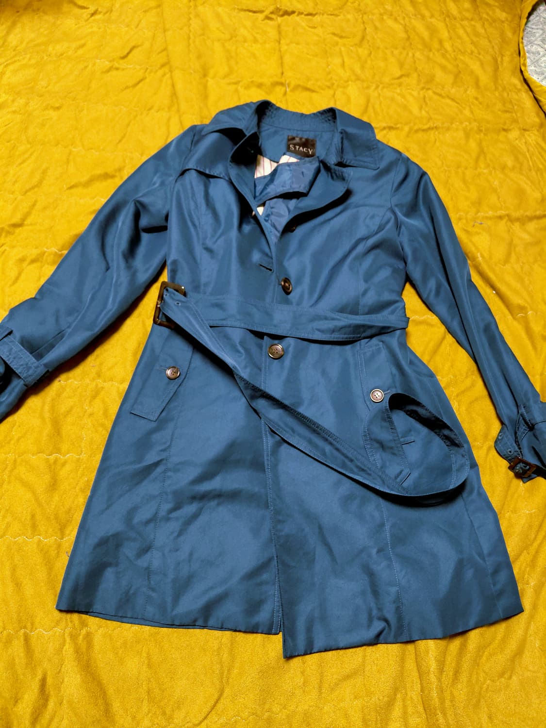 STACY 오네갸루 네이비 스트라이프 안감 트렌치코트 상품이미지1