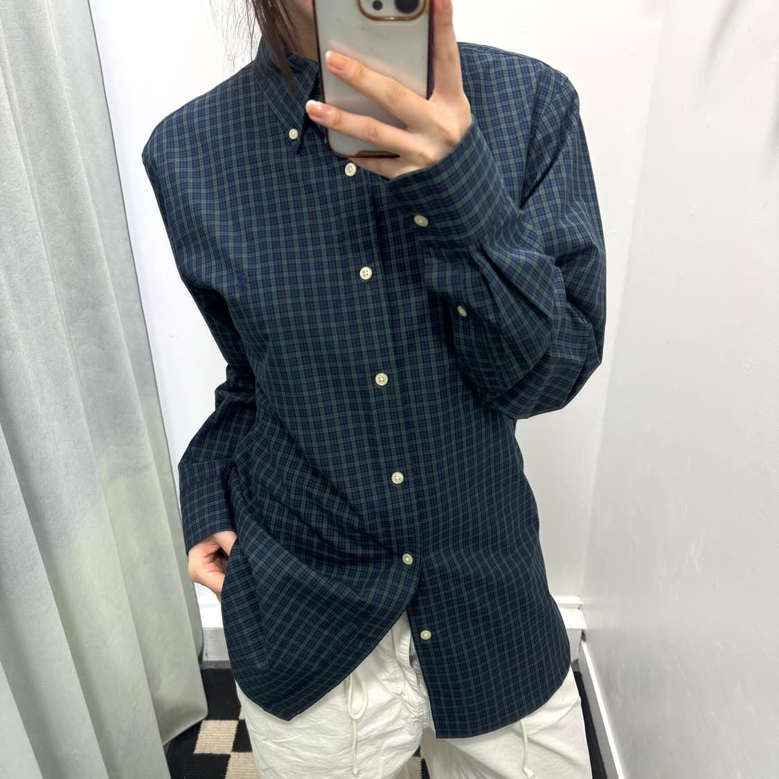 폴로 네이비 체크 슬림핏 셔츠 상품이미지2