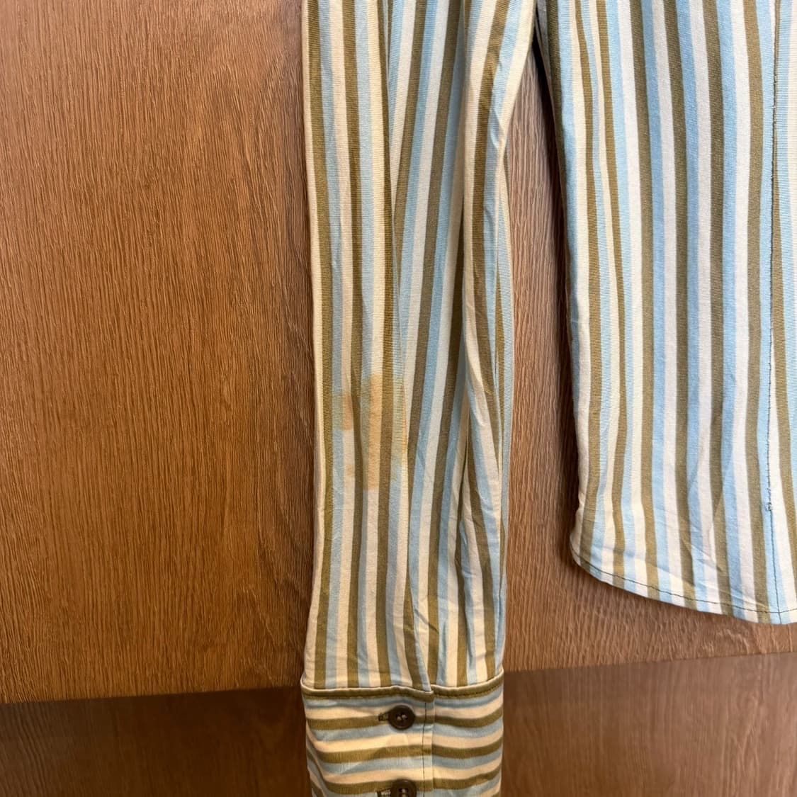 빈티지 코튼 크롭 셔츠 배색 스트라이프 패턴 디테일 브라운 블루 상품이미지9