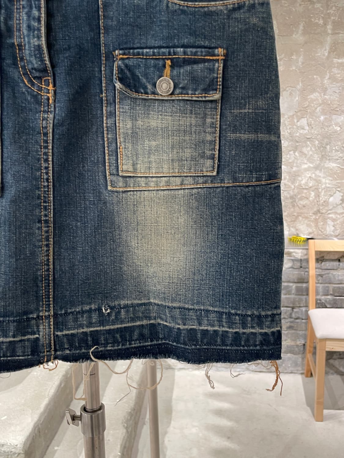 smex jeans 중청 워싱 포켓 신치백 미디스커트 상품이미지5