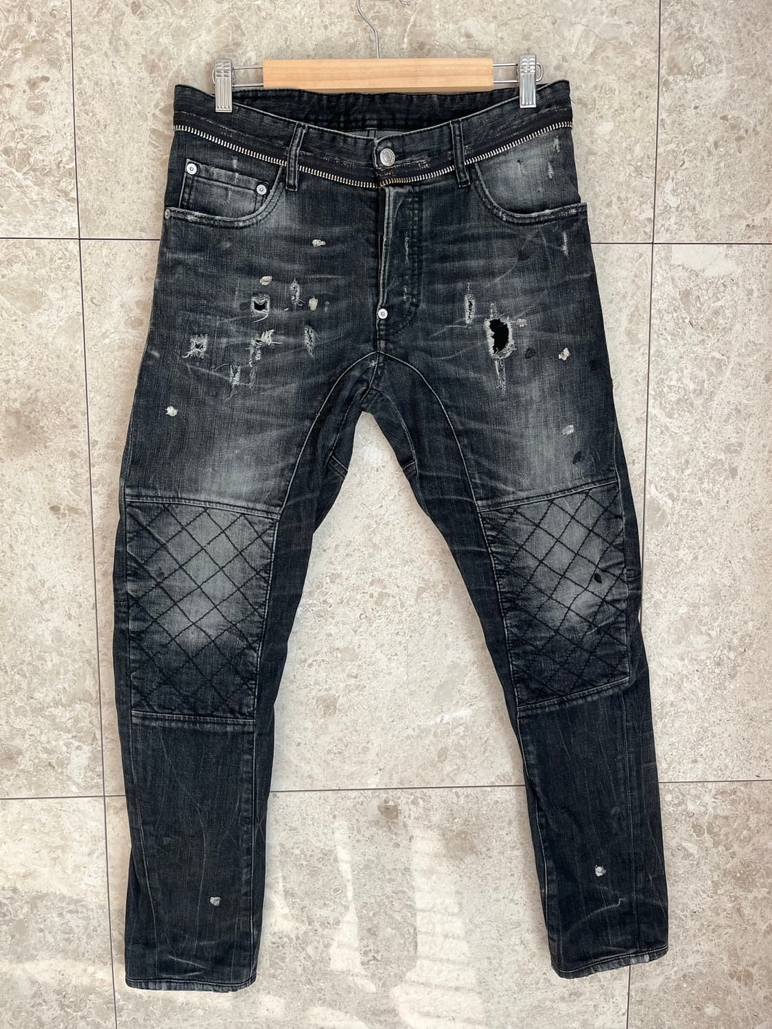 디스퀘어드2 블랙 퀼팅 바이커 청바지 46 상품이미지1