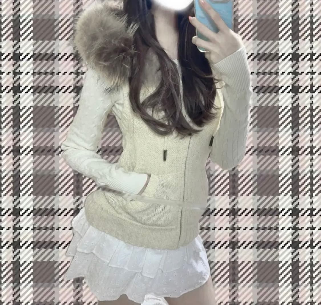 버버리 블루라벨 니트 울프죠 라쿤퍼 후드 조끼 상품이미지1