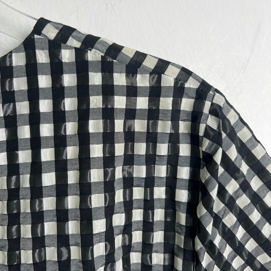 MSGM 깅엄 체크 러플 타이 반팔 블라우스 42 상품이미지10