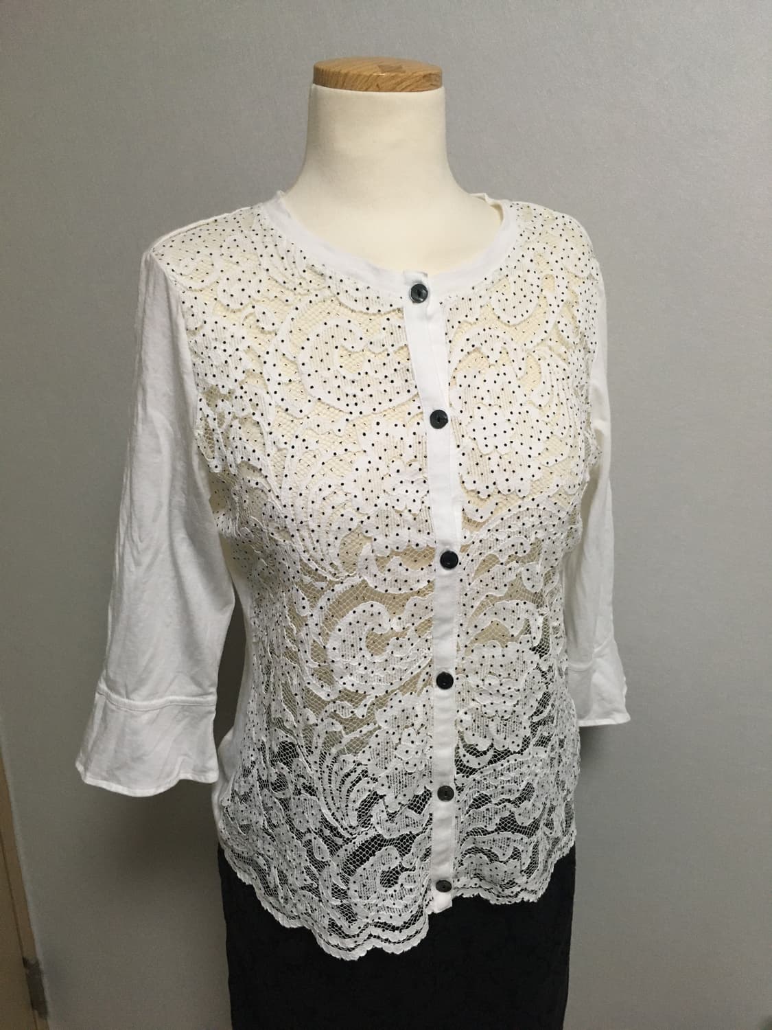 일본빈티지 도트 레이스 프릴 티셔츠 가디건 시스루 상품이미지3