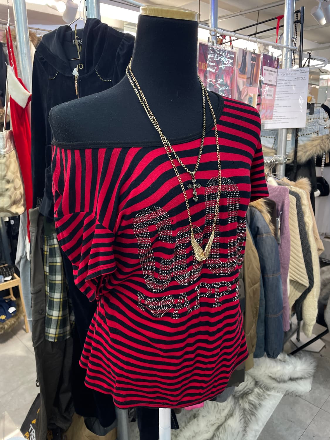 빈티지 펑크 레드 스트라이프 반팔티 상품이미지2