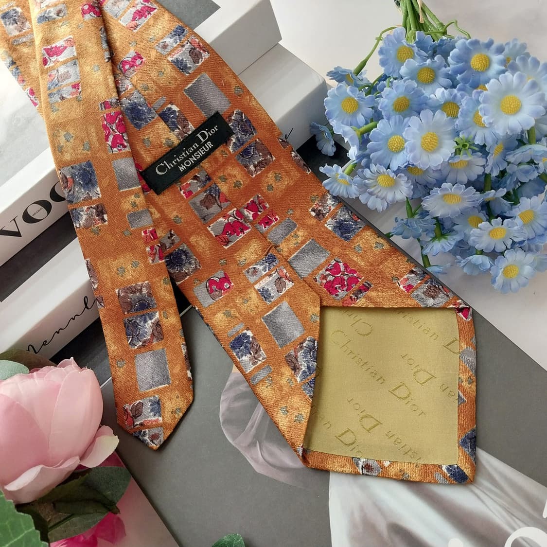 디올 실크 브라운 아트 패턴 넥타이 10.2cm A+등급 K1444
 상품이미지5