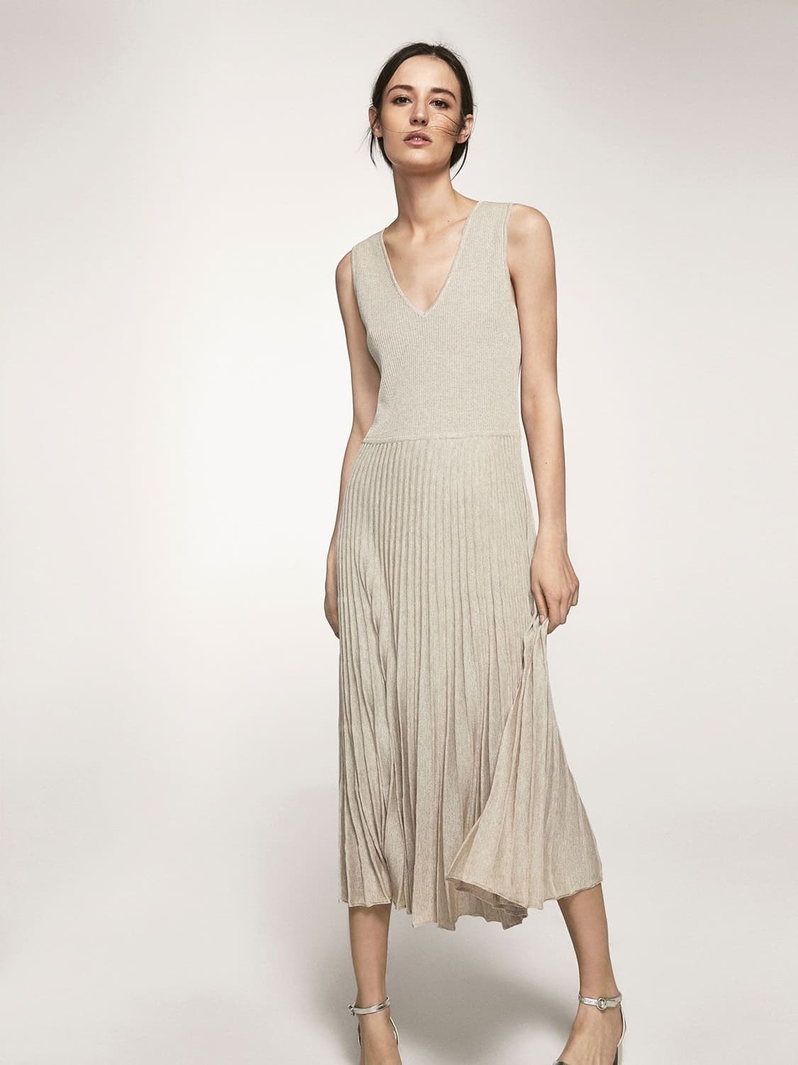 [S] 마시모 두띠 니트 플리티드 원피스 베이지 상품이미지1