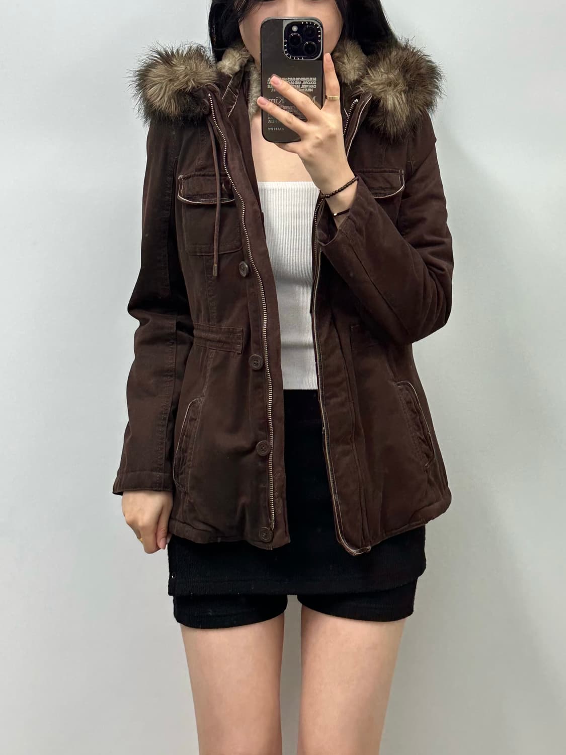 아베크롬비 빈티지 브라운 모리걸 y2k 와투케 퍼 울프죠 야상 자켓 상품이미지1