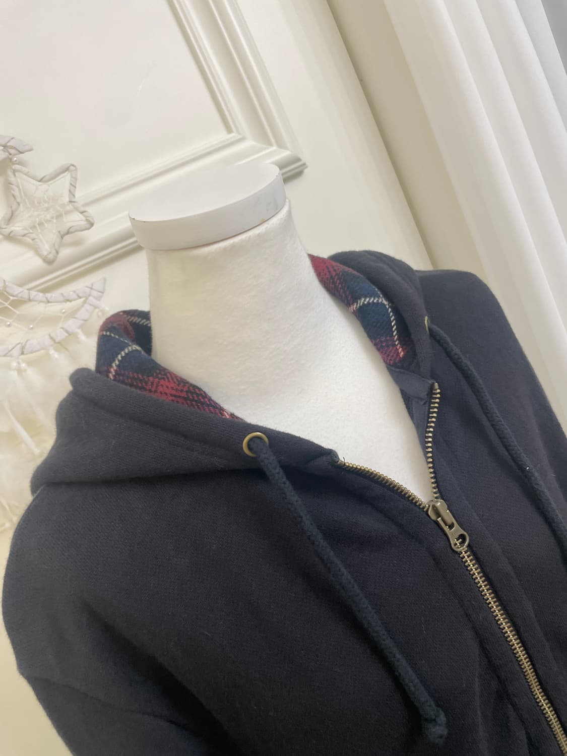 black hoodie check point over hoodie-zip 상품이미지7