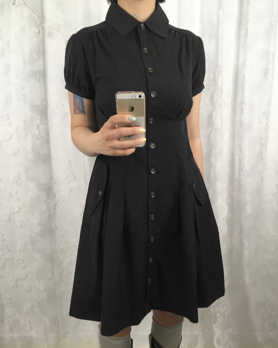 JPN black button-down shirt dress 상품이미지3