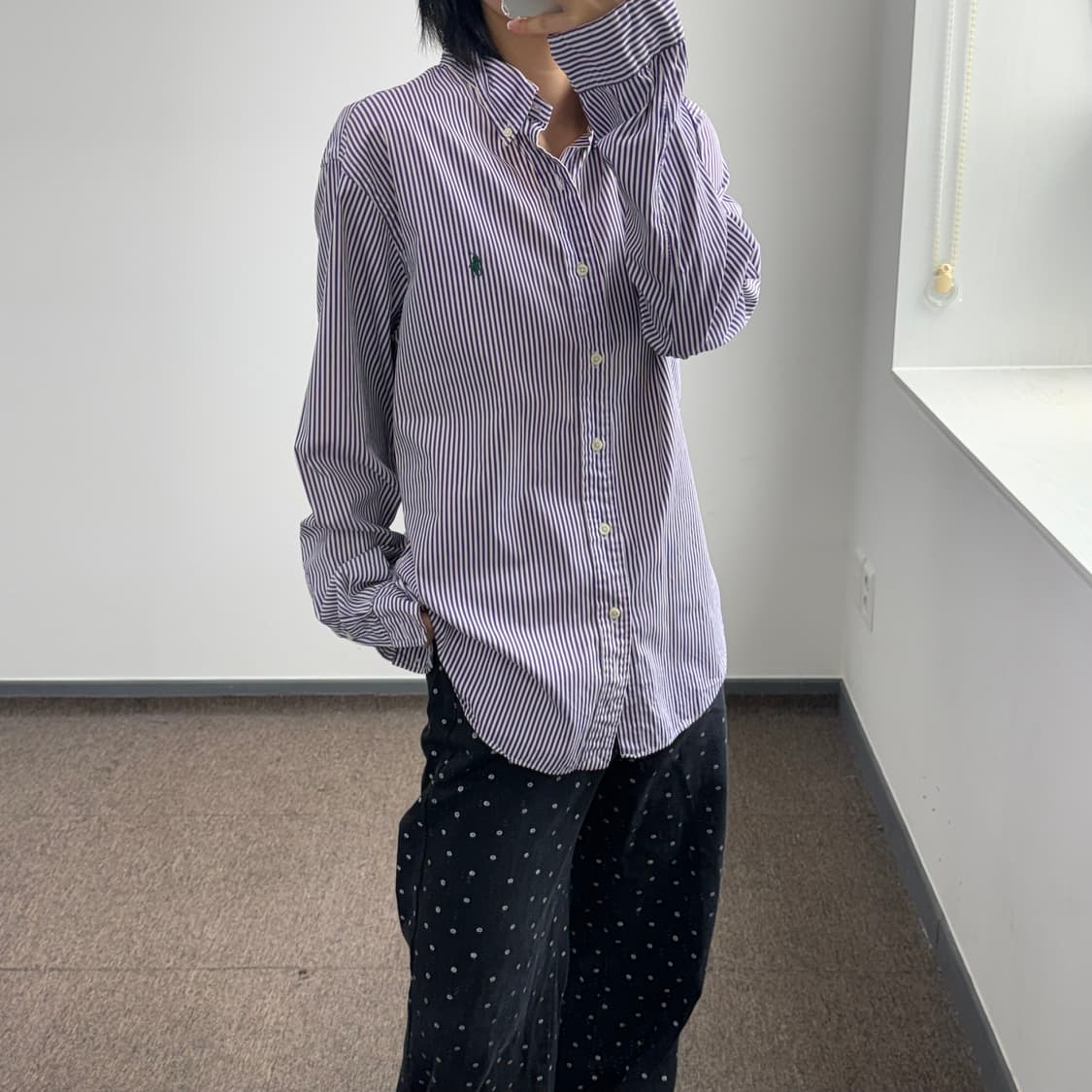 Polo 폴로 그린 포니 퍼플 스트라이프 셔츠 상품이미지2