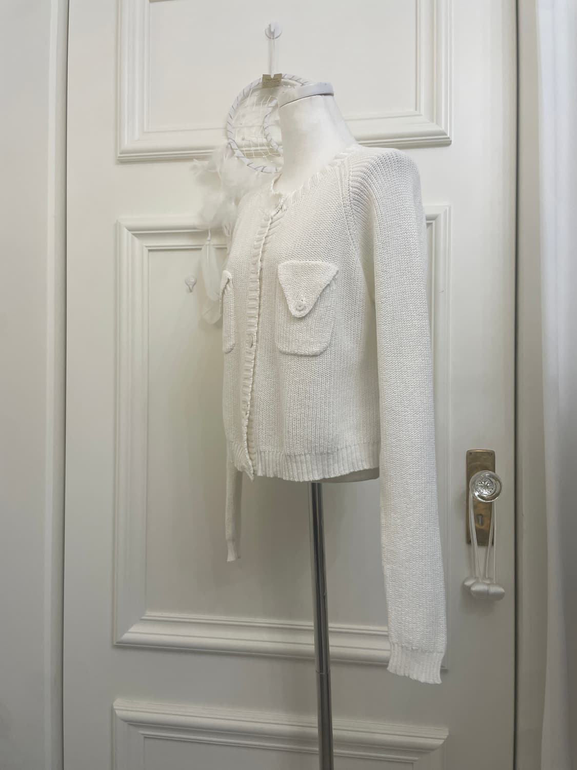 white pocket point reglan crop cardigan 상품이미지2