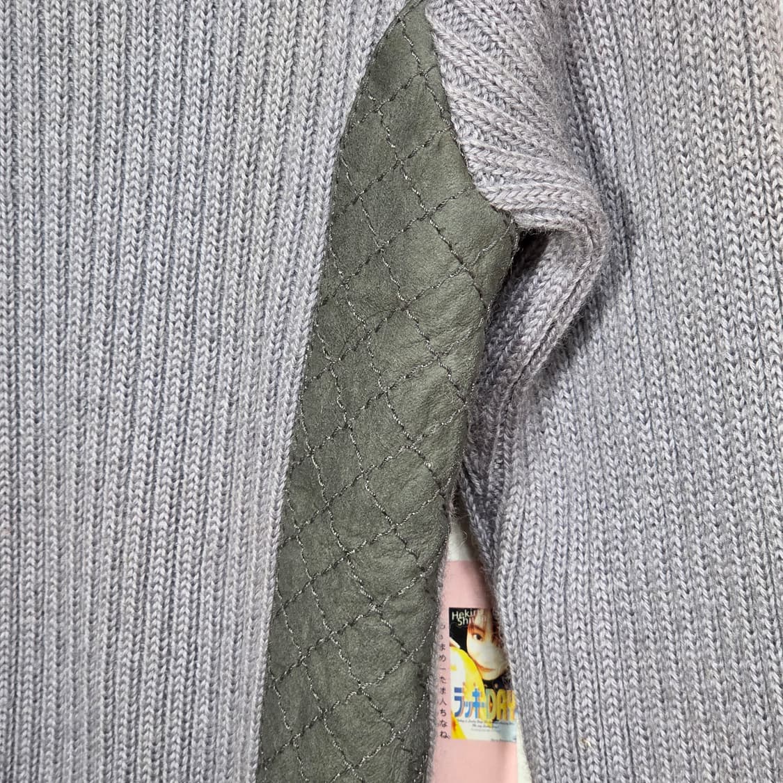 빈티지 골지 스웨이드 배색 슬림핏 니트 집업 상품이미지4