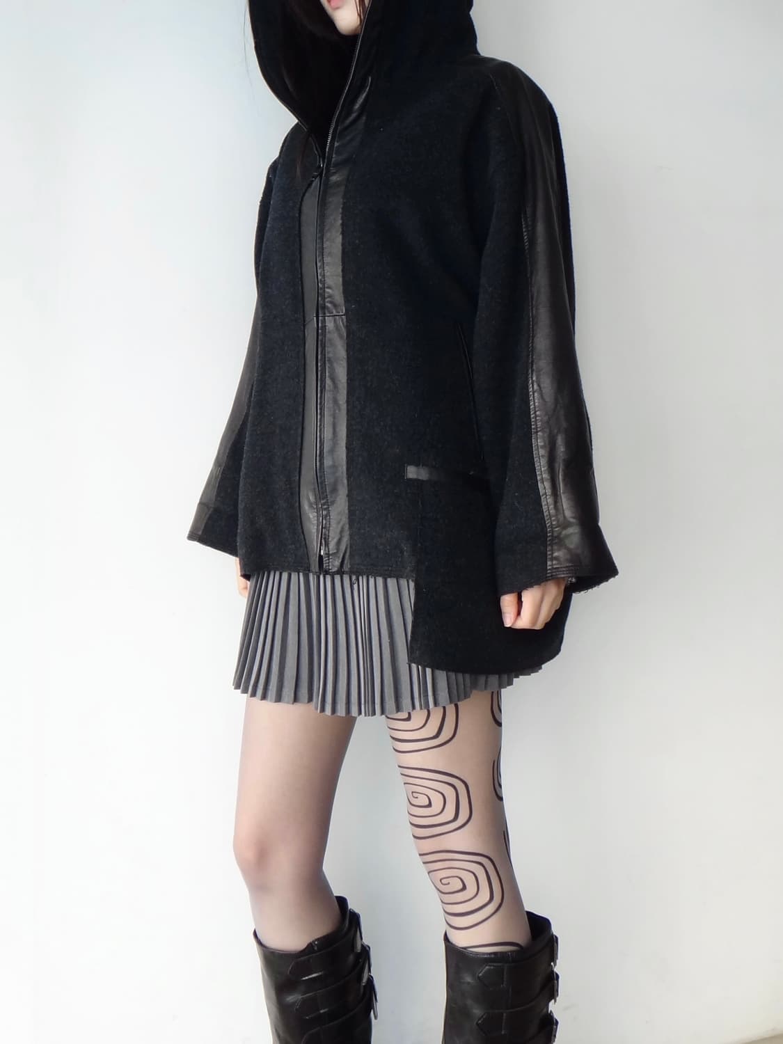 DEMOO hoody dual leather jacket 상품이미지8