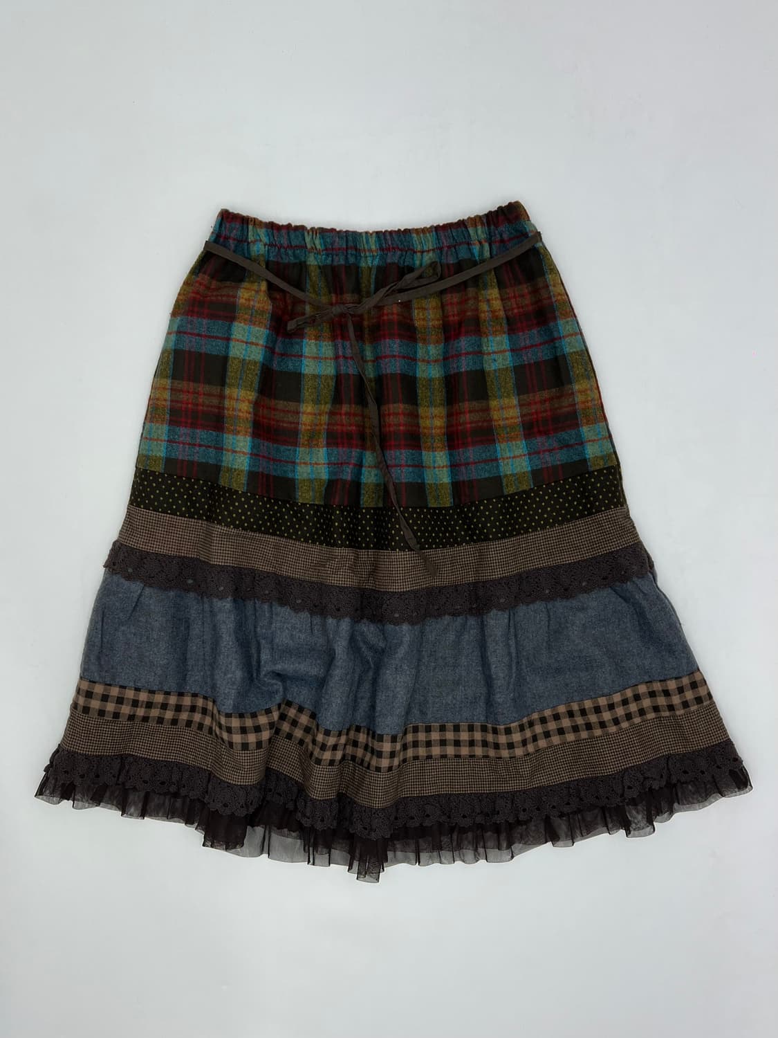 빈티지 체크 레이스 밴딩 스커트 상품이미지1