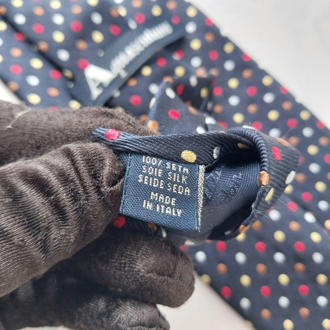 아쿠아스큐텀 실크 네이비 도트 패턴 넥타이 9.7cm A등급 K2572 상품이미지9