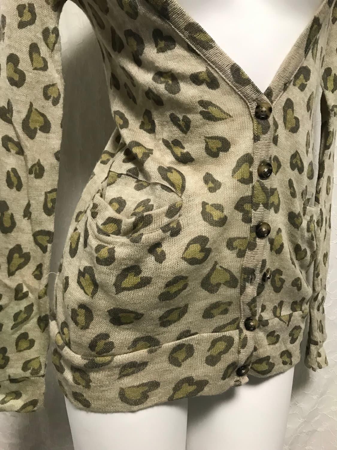 빈티지 갸루 레오파드 딥 브이넥 가디건 상품이미지3