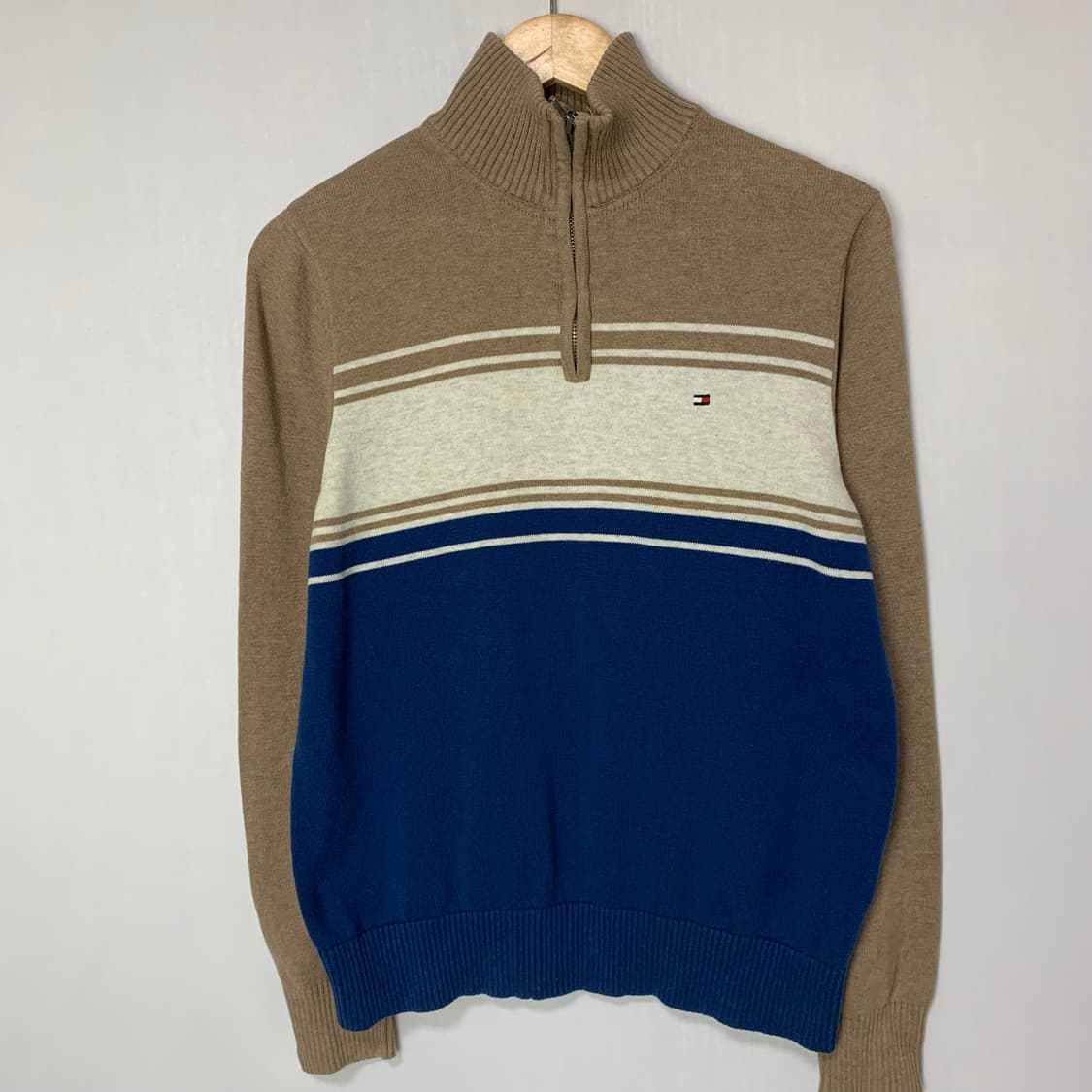 타미힐피거 컬러블록 하프넥 빈티지 반집업 니트 남성 S 상품이미지2