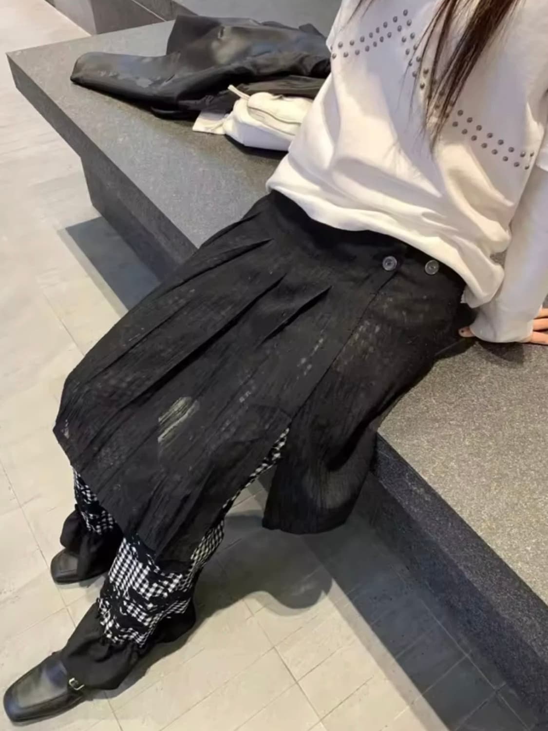 레이어드 플리츠 랩 스커트 상품이미지2