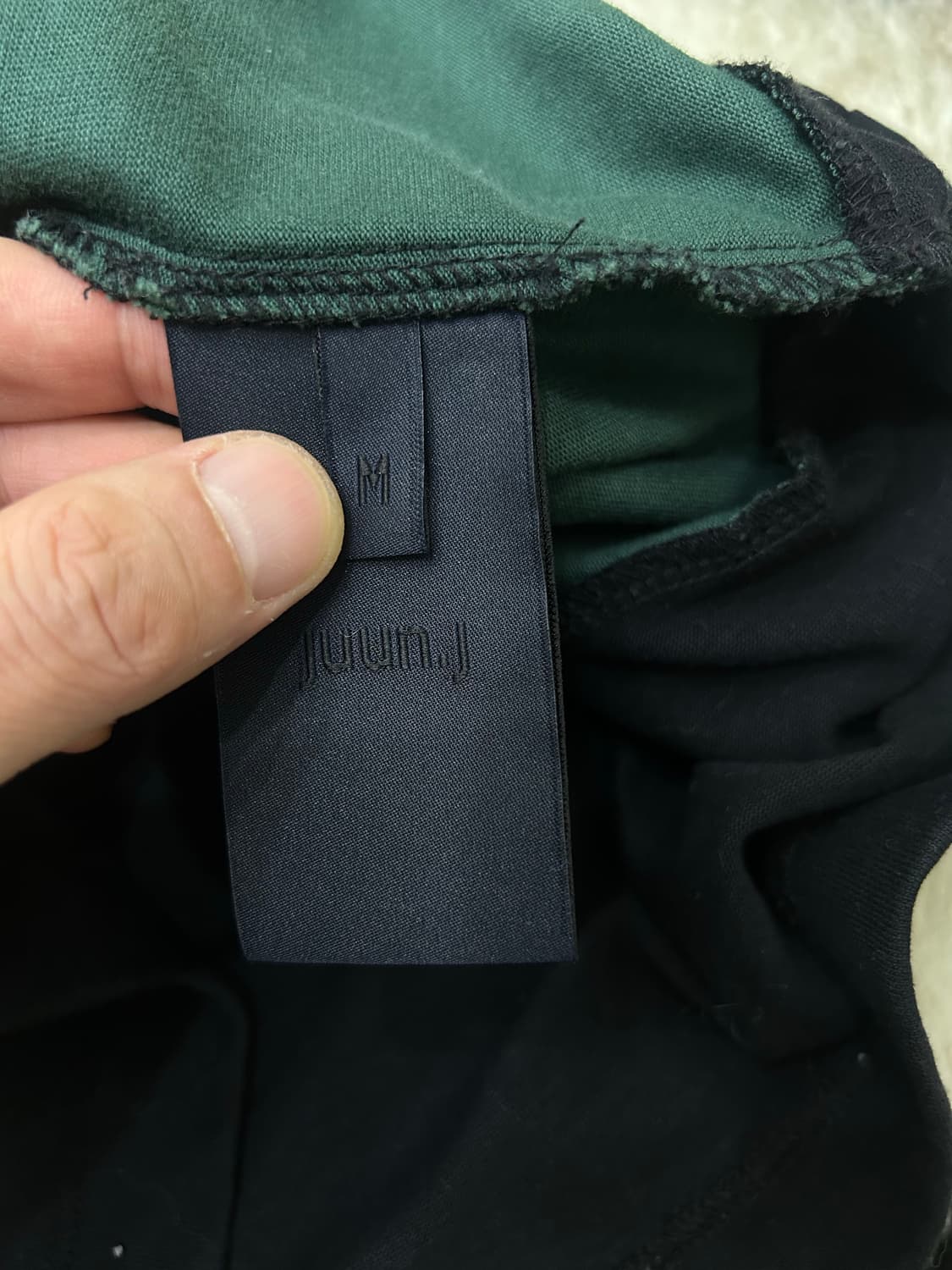 [실측XL]준지 오버핏 스트라이프 폴로 긴팔/그린블랙/오염 상품이미지7