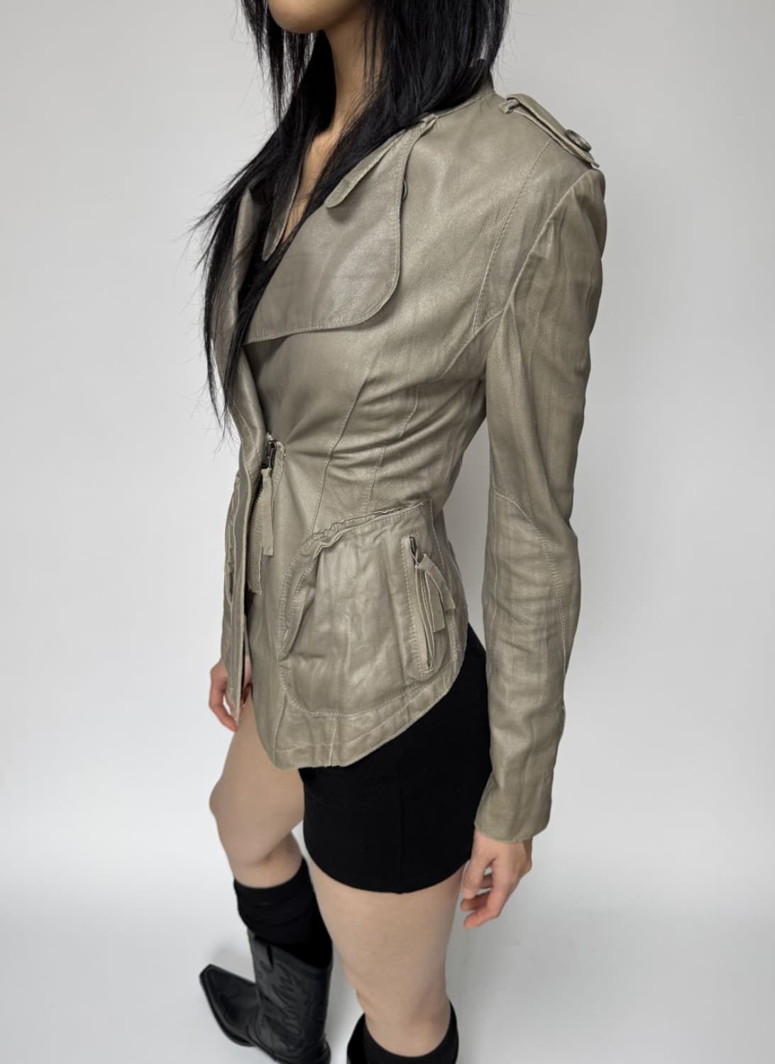 데보 베이지 와이드 카라 리얼레더 자켓 / 가죽자켓 상품이미지1