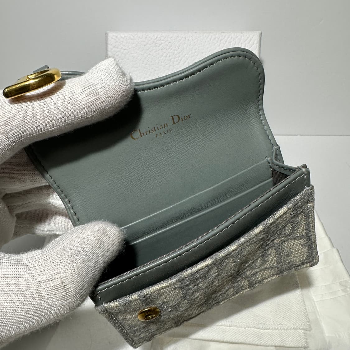 [A+/풀구성] 디올 오블리크 새들 플랩 카드지갑 그레이 상품이미지5