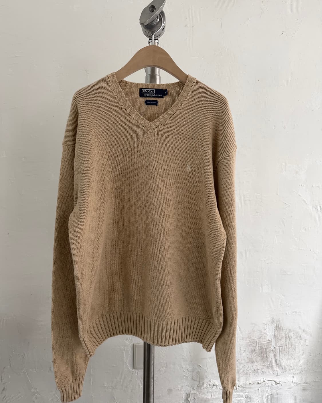 Polo 폴로 랄프로렌 베이지컬러 브이넥 코튼 니트 상품이미지3