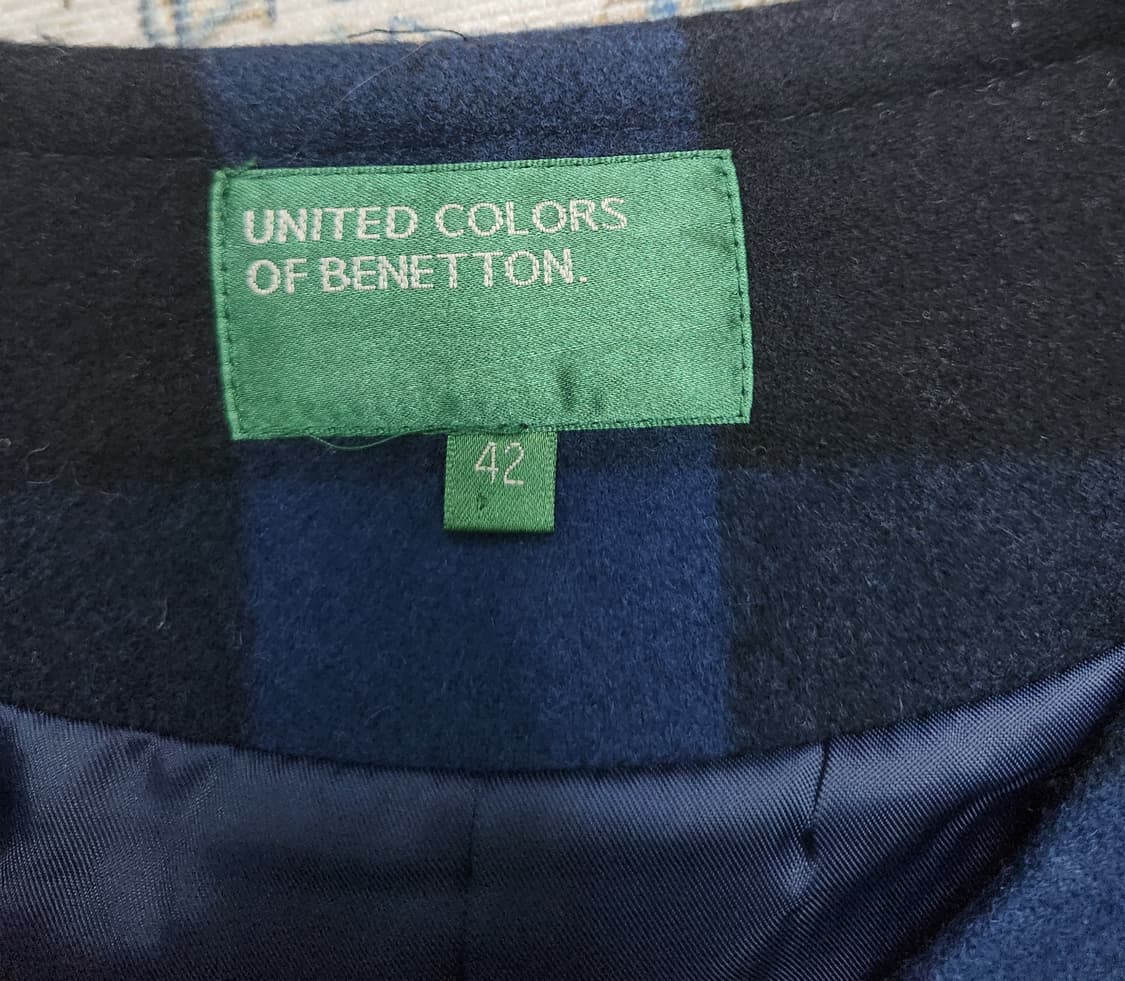 베네통 블루 블랙 체크 하프 코트 42 상품이미지6