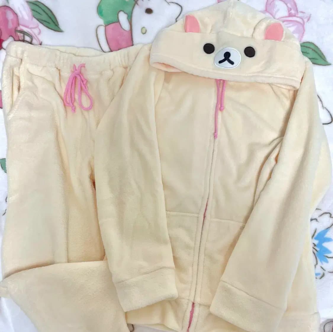 코리락쿠마 핀터레스트 포근포근 룸웨어 후드셋업 핀터깔라떼갸루고전 상품이미지2