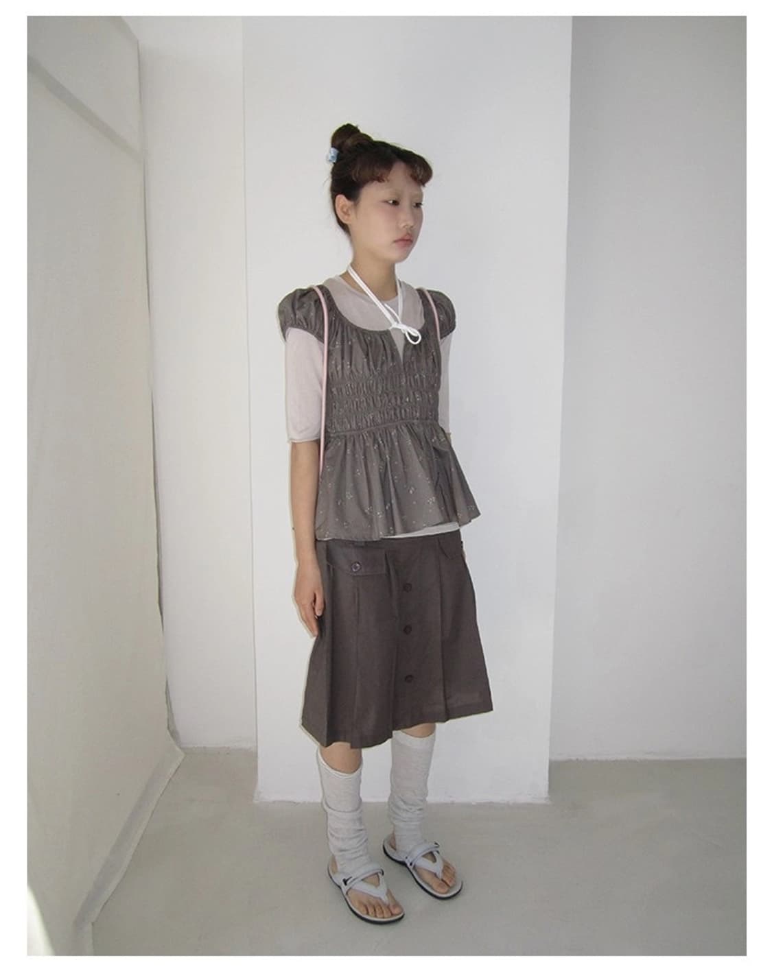 3month 후와슈 피넛 버튼 A 스커트 라지 미디스커트 치마 상품이미지2