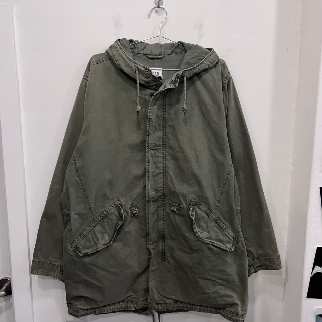 GAP 워시드 코튼 후드 롱 야상 개파카 상품이미지2