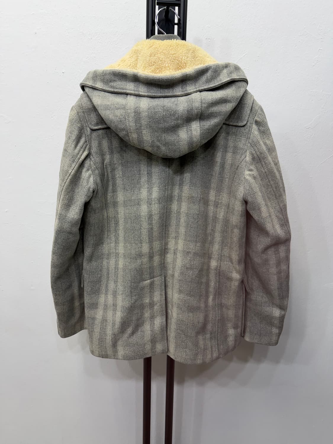 정품) 시스템옴므 체크 양털 카라 자켓 100 상품이미지5