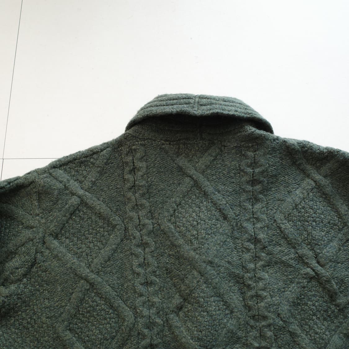 아란 스웨터 마켓 메리노 울 숄 가디건 M 딥그린 아일랜드 생산  상품이미지7