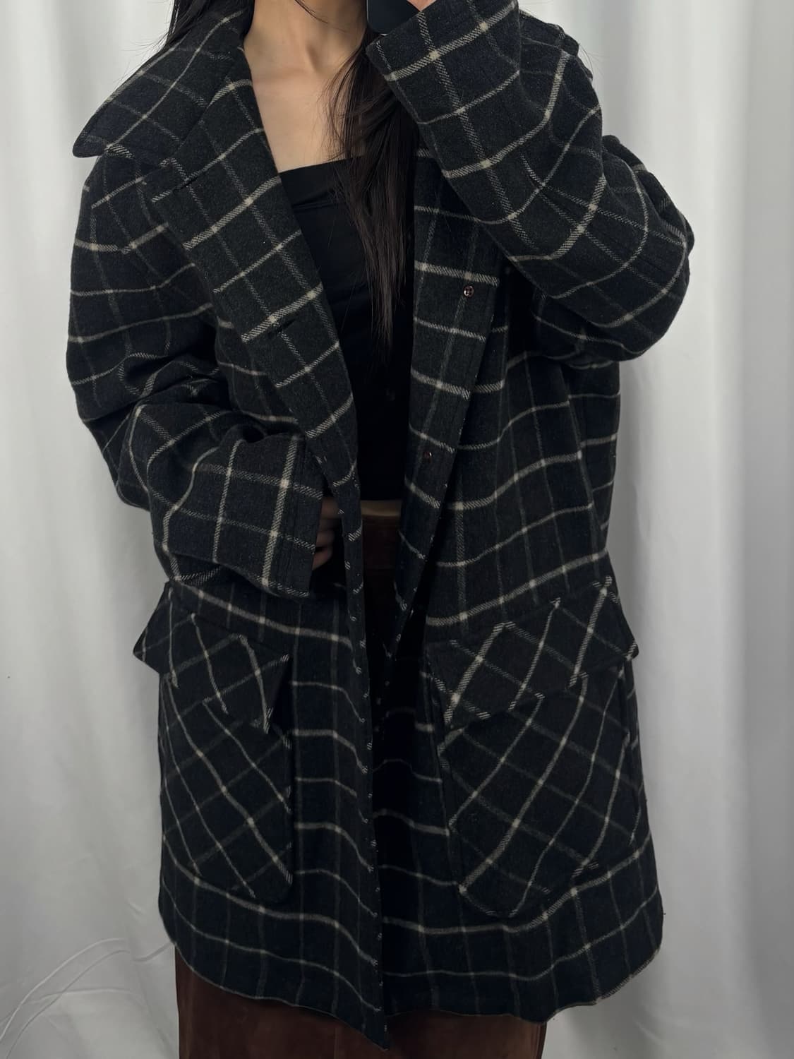 리바이스 체크 롱코트 상품이미지3