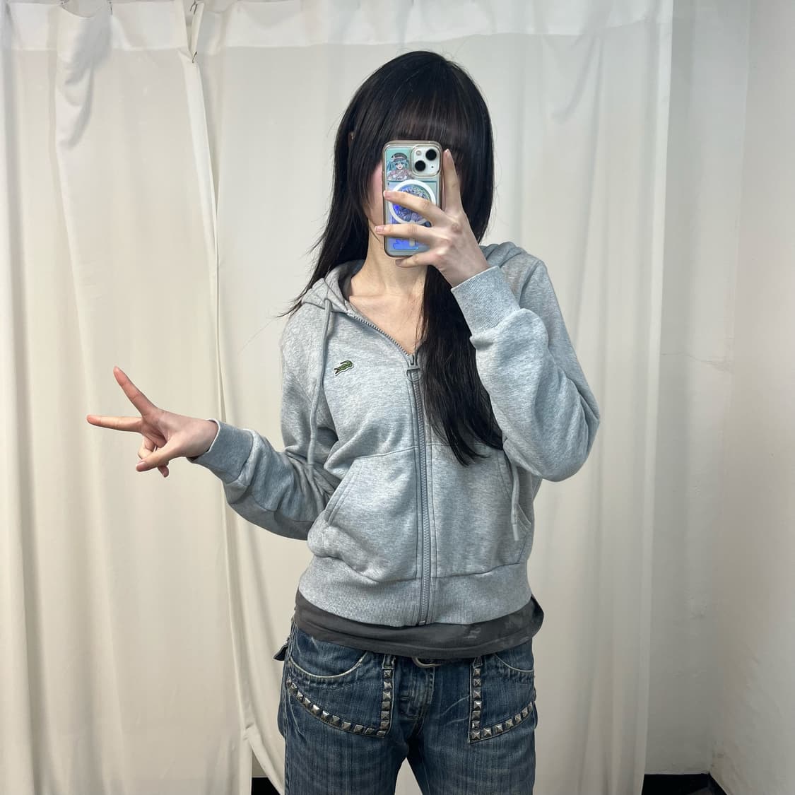 Lacoste grey zip-up hoodie 상품이미지2