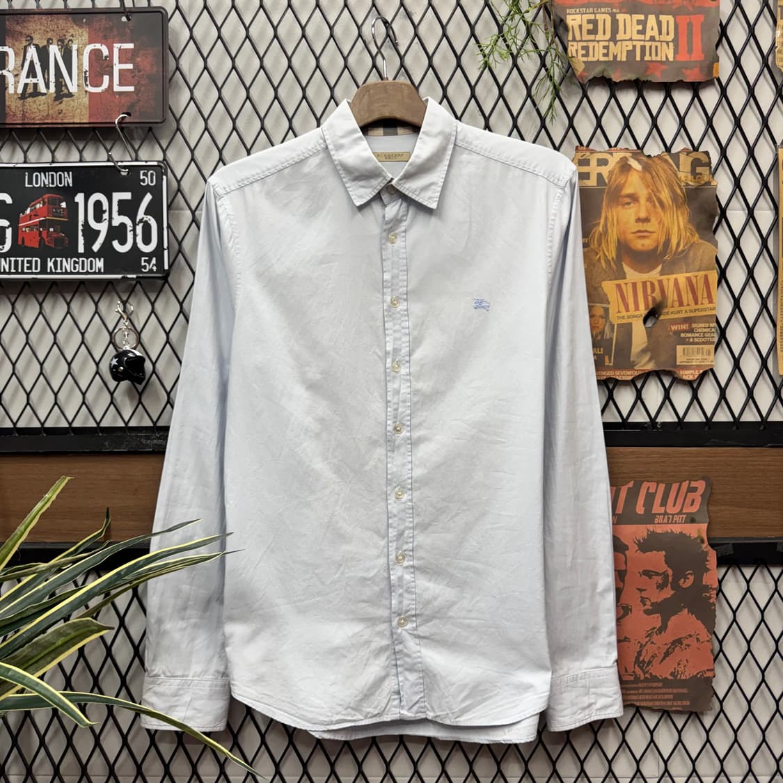 버버리 브릿 긴팔 셔츠 기사 로고 포인트 스카이블루 상품이미지1