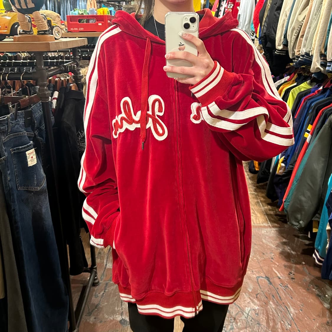 [HI] VTG 벨벳 후드집업 레드 상품이미지2