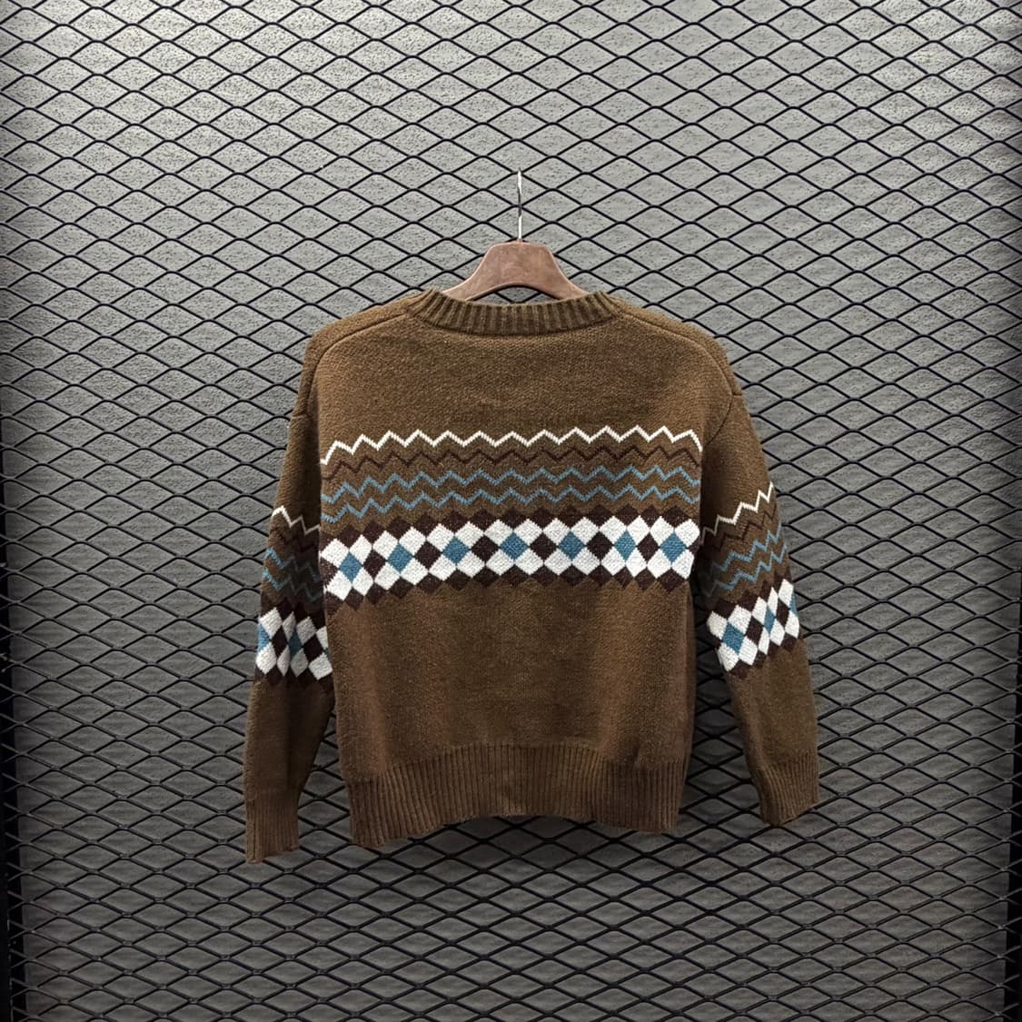 JPN VINTAGE 에스닉 니트 가디건 아가일 패턴 빅버튼 디테일 상품이미지3