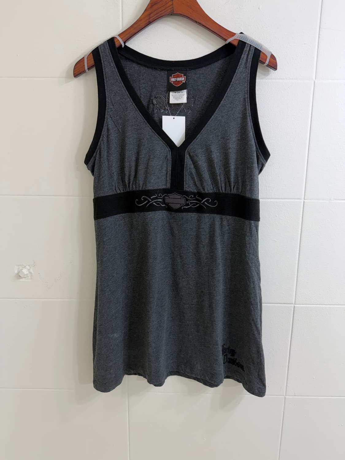 (상의 세트) 할리데이비슨 그레이 원피스 나시 + 흑청 크롭 자켓 상품이미지6