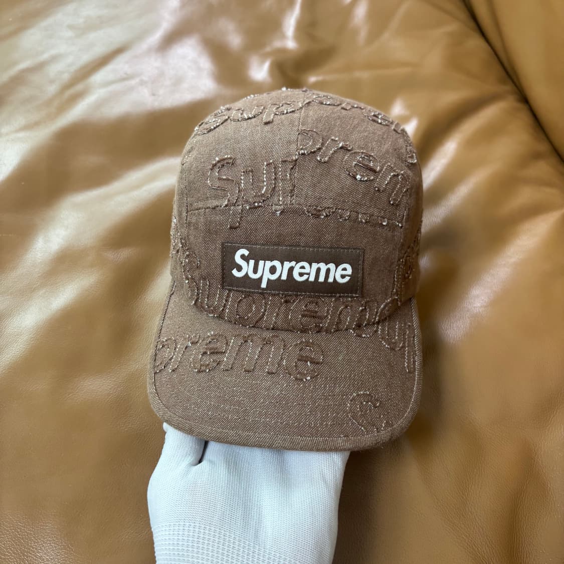 슈프림 캠프캡 모자 박스로고 데님 브라운 상품이미지2