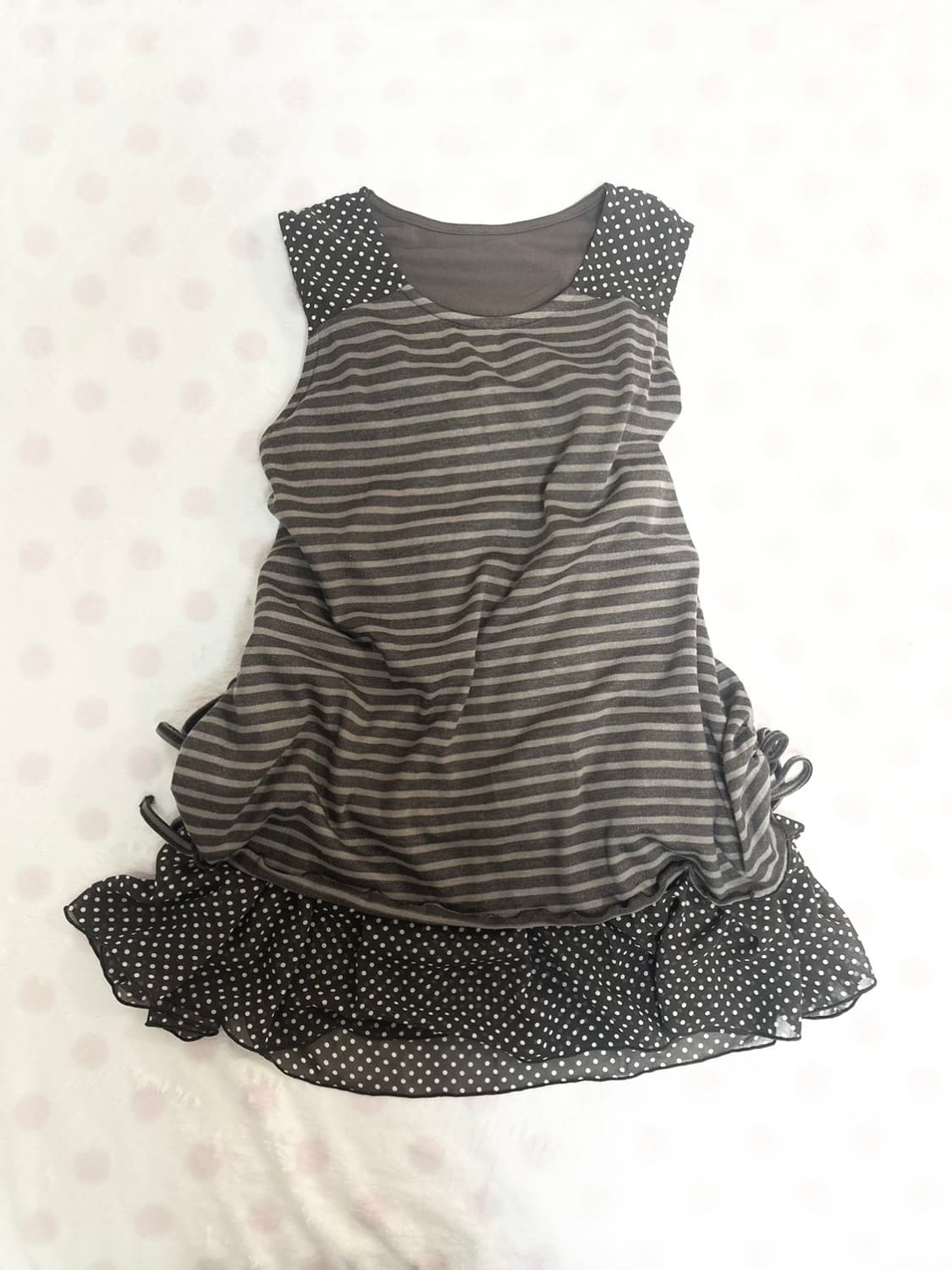 일본빈티지 도트 프릴 셔링디테일 슬리브 나시 캐미솔 상품이미지1