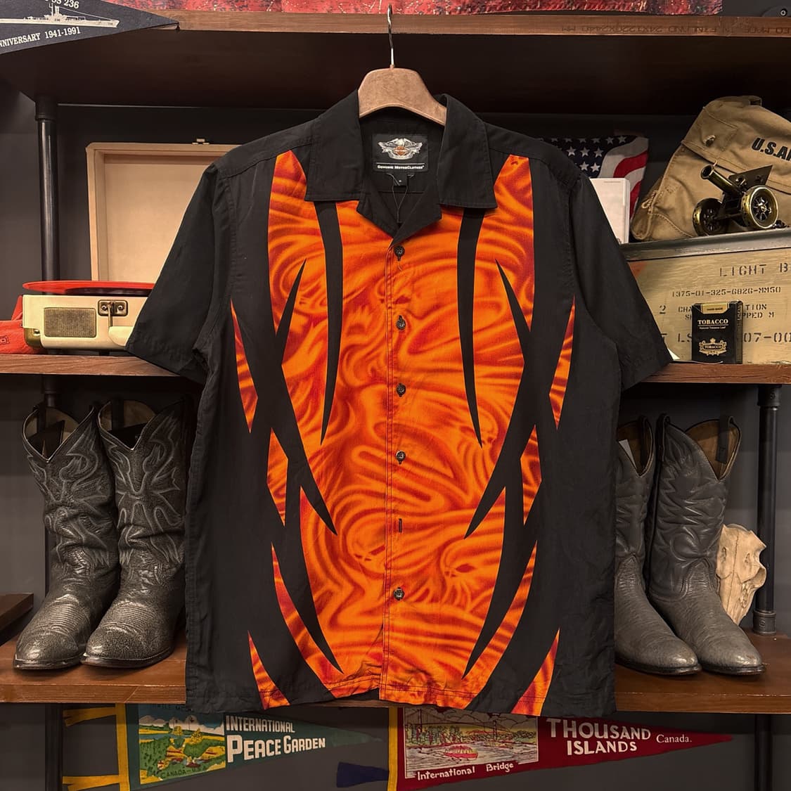 할리데이비슨 플레임 스컬 그래픽 하프 바이커 셔츠 N1075 상품이미지1