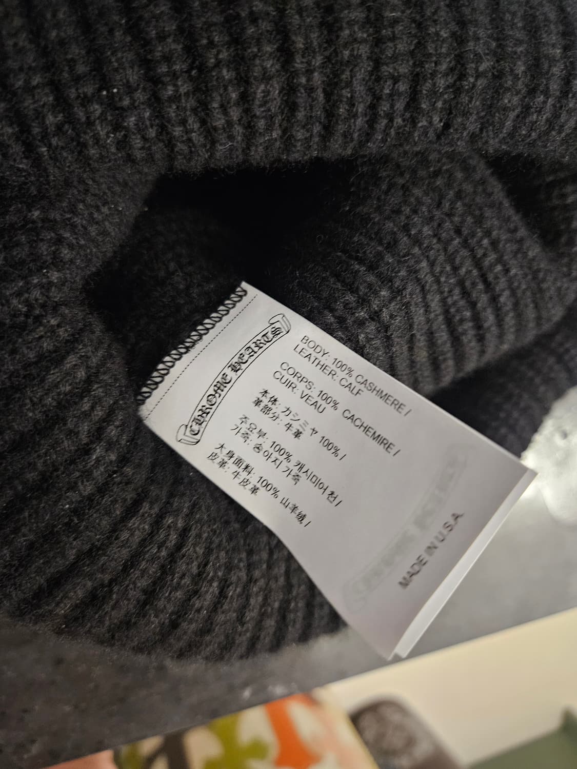 크롬하츠 정품 새상품퀄 한정판 스타 레더패치 캐시미어 비니 캡 모자 상품이미지3